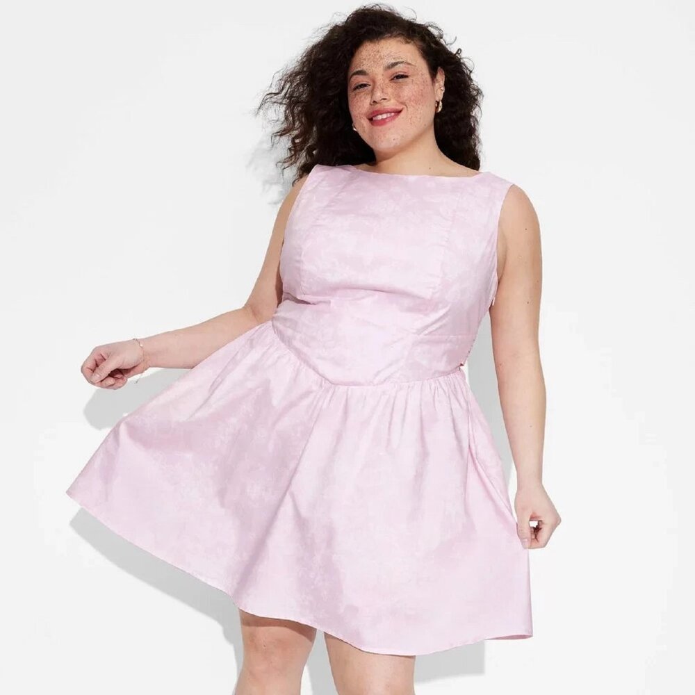Sz XXL brand new Wild Fable Women's Bow Back Mini A-Line Pink Floral Dress - Picture 4 of 4